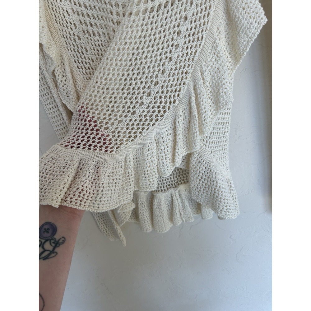 Angel Of The North Anthropologie Cream Open Knit S Ruffle Sweater Cottagecore - Picture 3 of 8